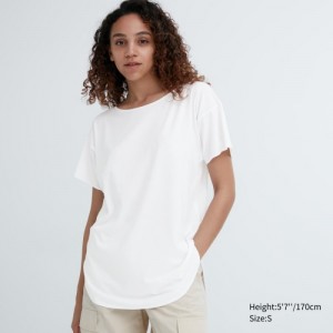 Uniqlo AIRism Seamless Boat Neck Short-Sleeve Long レディース Tシャツ 白 | 9300499
