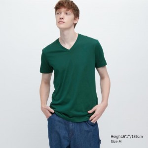 Uniqlo Dry Color V-Neck Short-Sleeve メンズ Tシャツ 緑 | 510389