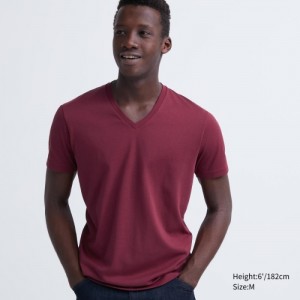 Uniqlo Dry Color V-Neck Short-Sleeve レディース Tシャツ 赤 | 6262217