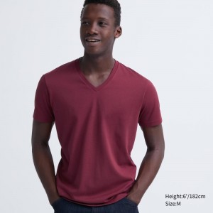 Uniqlo Dry Color V-Neck Short-Sleeve メンズ Tシャツ 赤 | 3092765