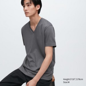 Uniqlo Dry Color V-Neck Short-Sleeve レディース Tシャツ グレー | 6140481