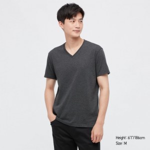 Uniqlo Dry Color V-Neck Short-Sleeve メンズ Tシャツ グレー | 3637958