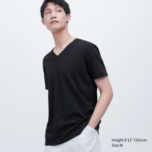 Uniqlo Dry Color V-Neck Short-Sleeve レディース Tシャツ 黒 | 7341647