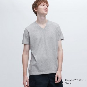 Uniqlo Dry Color V-Neck Short-Sleeve メンズ Tシャツ グレー | 1927868