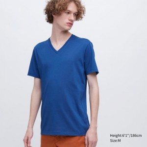 Uniqlo Dry Color V-Neck Short-Sleeve メンズ Tシャツ 青 | 6411691