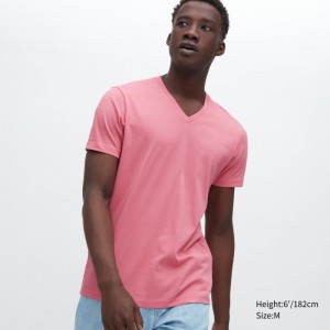 Uniqlo Dry Color V-Neck Short-Sleeve メンズ Tシャツ ピンク | 6033302