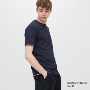 Uniqlo Dry Crew Neck Short-sleeve Color メンズ Tシャツ ネイビー | 2854254