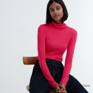Uniqlo HEATTECH Extra Warm Seamless Ribbed Turtleneck Long-Sleeve レディース Tシャツ ピンク | 2265649