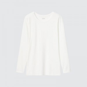 Uniqlo Heattech Crew Neck Long-sleeve レディース Tシャツ 白 | 5697105