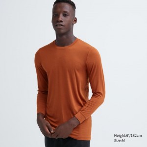 Uniqlo Heattech Crew Neck Long-sleeve メンズ Tシャツ オレンジ | 9714407