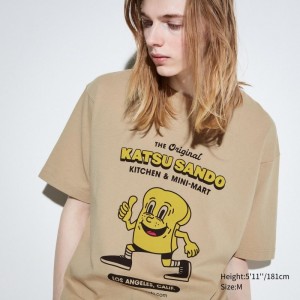 Uniqlo L.A. Eats Ut Oversized Short-sleeve Graphic Katsu Sando メンズ Tシャツ ベージュ | 3567862