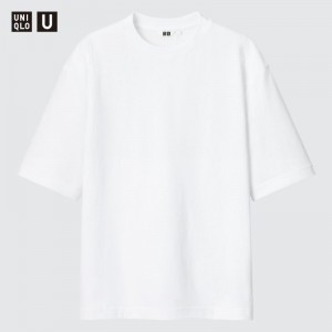 Uniqlo U AIRism Cotton Oversized Crew Neck Half-Sleeve メンズ Tシャツ 白 | 7426697