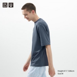 Uniqlo U AIRism Cotton Oversized Crew Neck Half-Sleeve レディース Tシャツ 青 | 4748697