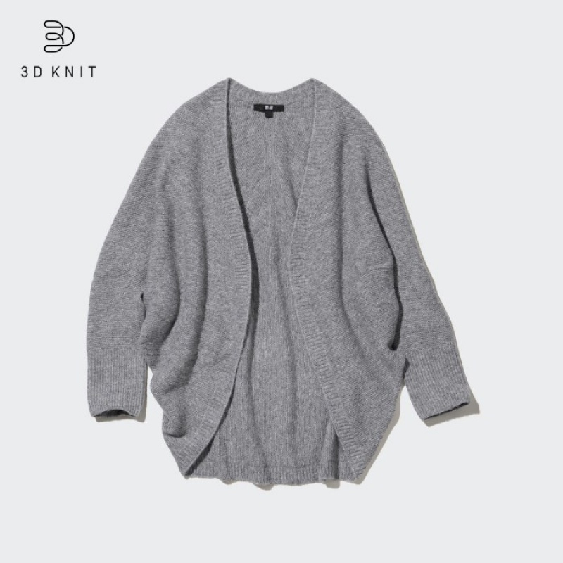 Uniqlo 3D Knit Souffle Yarn Long-Sleeve レディース カーディガン グレー | 8022735