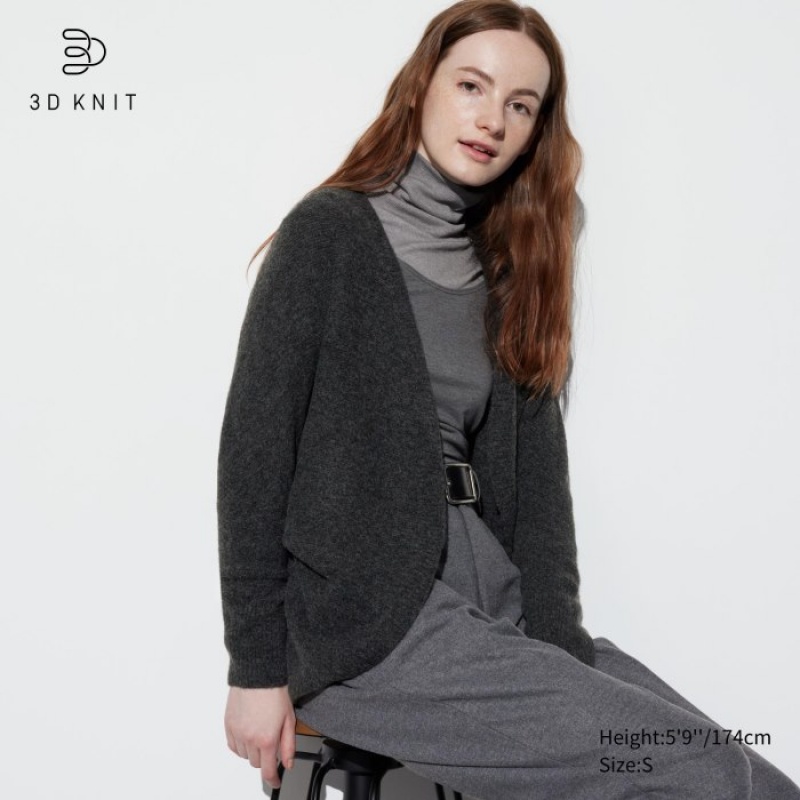 Uniqlo 3D Knit Souffle Yarn Long-Sleeve レディース カーディガン グレー | 8022735