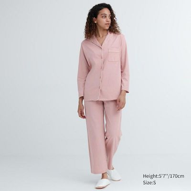 Uniqlo AIRism Cotton Long-Sleeve レディース パジャマ ピンク | 5668096