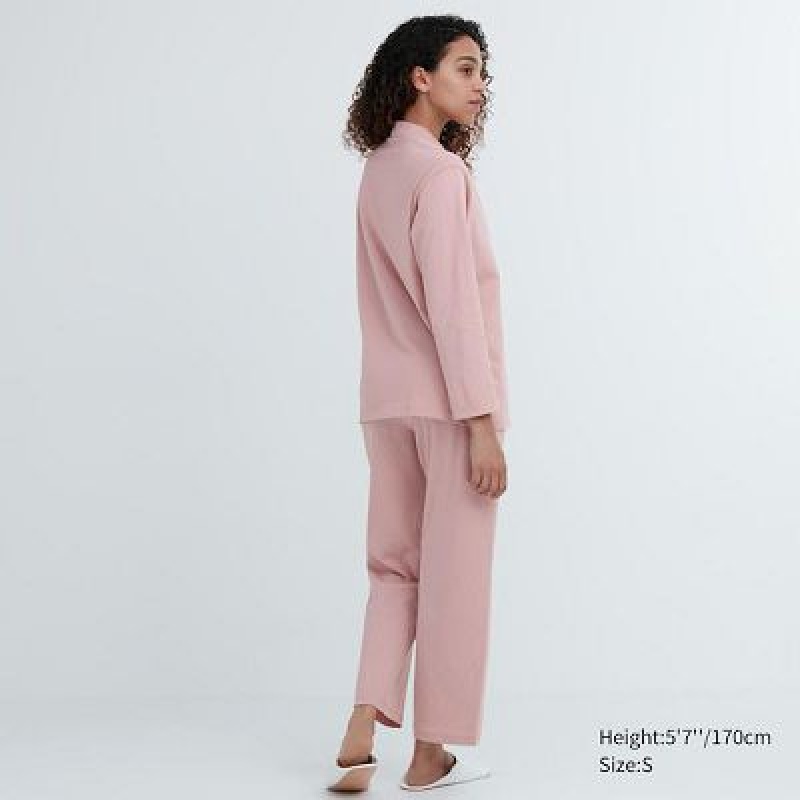 Uniqlo AIRism Cotton Long-Sleeve レディース パジャマ ピンク | 5668096