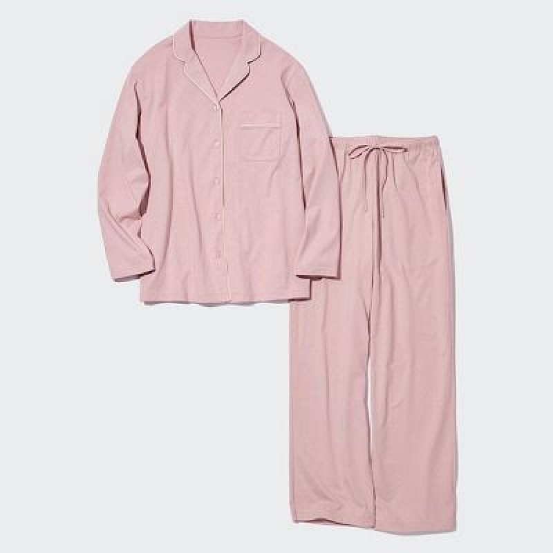 Uniqlo AIRism Cotton Long-Sleeve レディース パジャマ ピンク | 5668096
