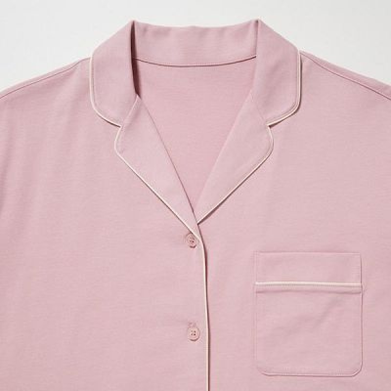 Uniqlo AIRism Cotton Long-Sleeve レディース パジャマ ピンク | 5668096
