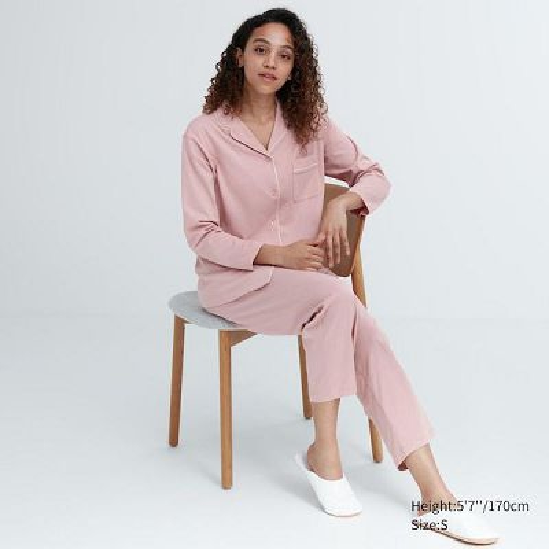Uniqlo AIRism Cotton Long-Sleeve レディース パジャマ ピンク | 5668096