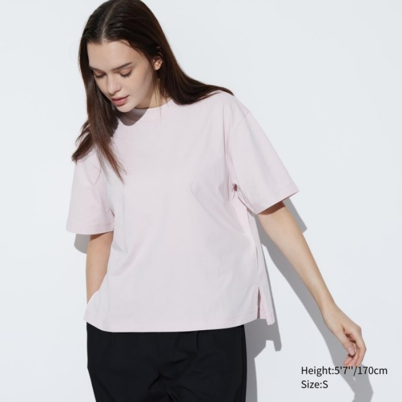 Uniqlo AIRism Cotton Short Sleeve レディース Tシャツ ピンク | 7323773