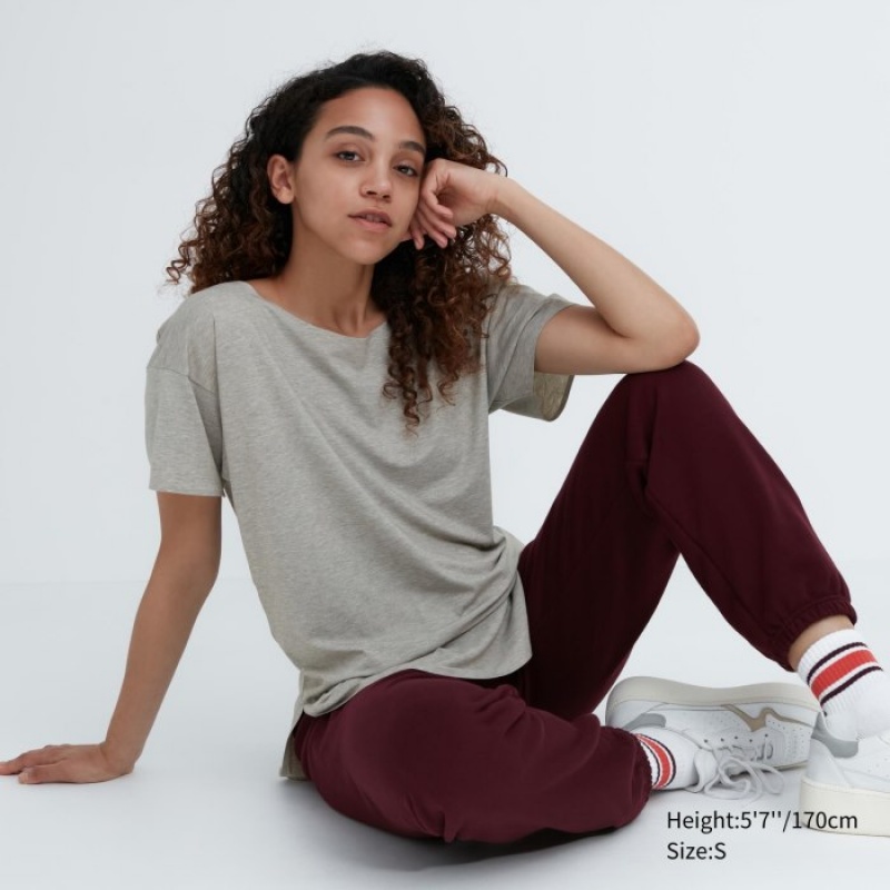 Uniqlo AIRism Seamless Boat Neck Short-Sleeve Long レディース Tシャツ グレー | 4231103