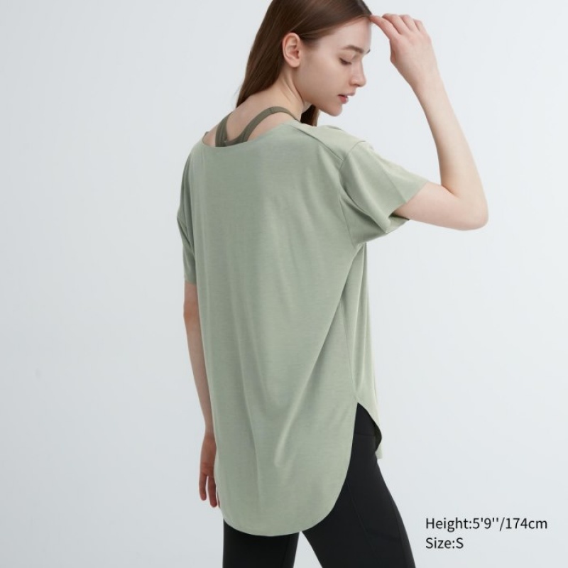 Uniqlo AIRism Seamless Boat Neck Short-Sleeve Long レディース Tシャツ 白 | 9300499
