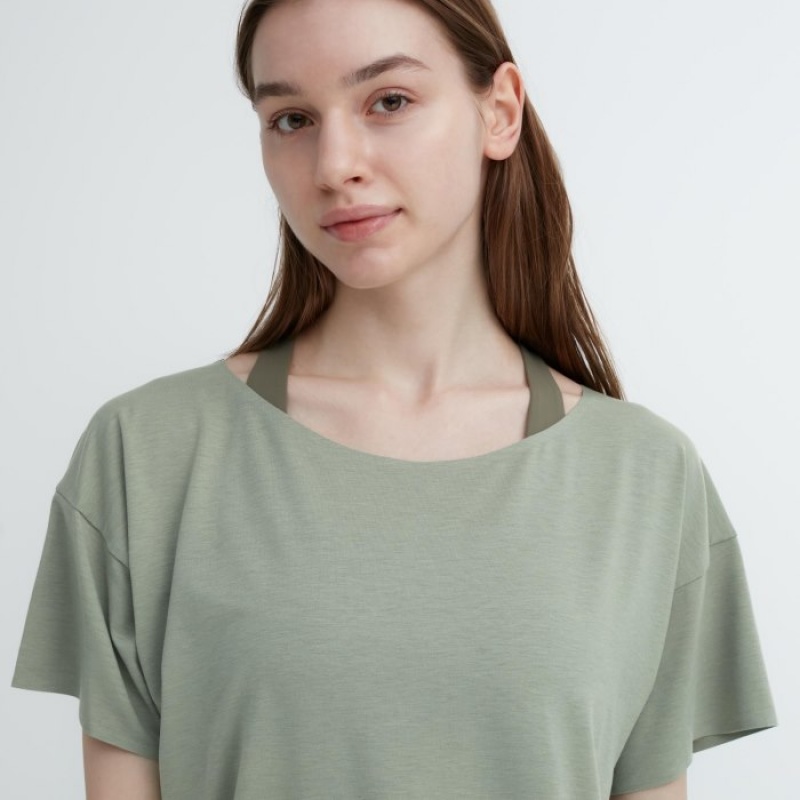 Uniqlo AIRism Seamless Boat Neck Short-Sleeve Long レディース Tシャツ 白 | 9300499