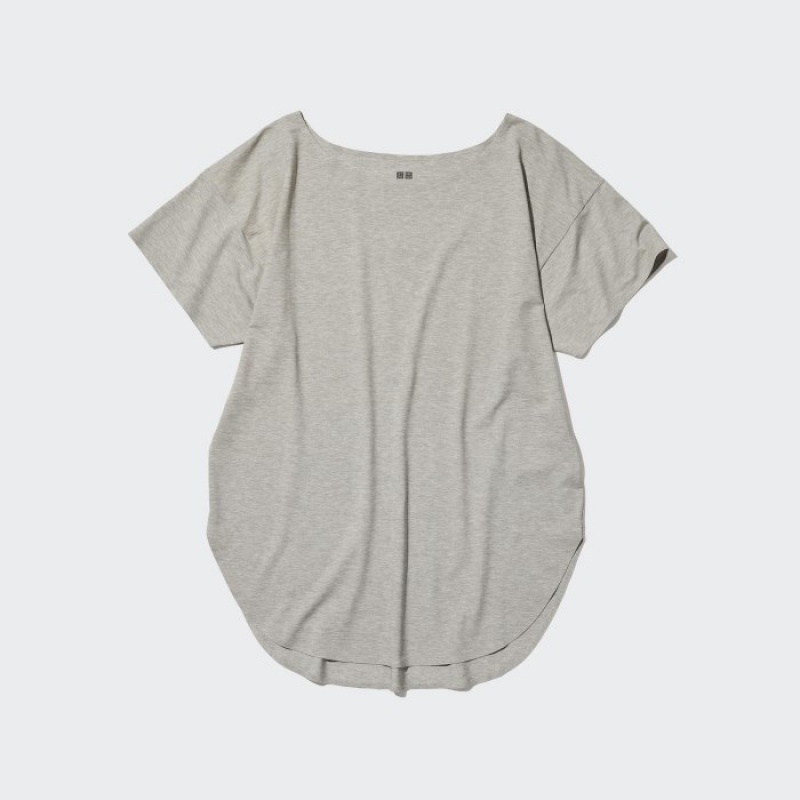 Uniqlo AIRism Seamless Boat Neck Short-Sleeve Long レディース Tシャツ 白 | 9300499