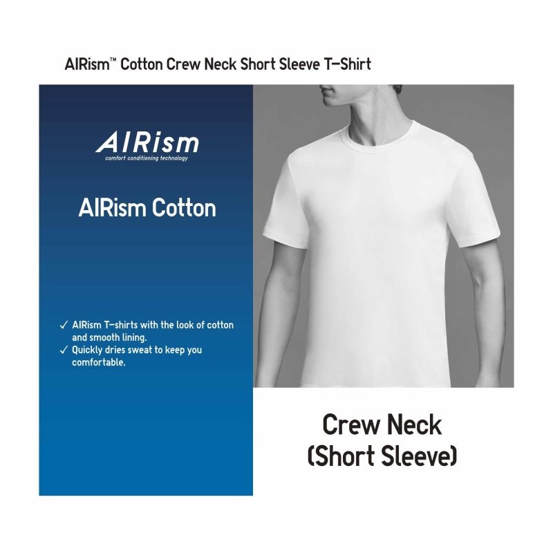 Uniqlo Airism Cotton Crew Neck メンズ Tシャツ ネイビー | 3933643