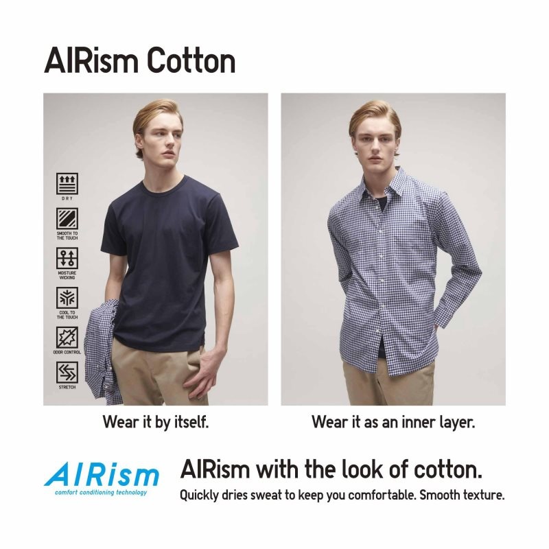 Uniqlo Airism Cotton Crew Neck メンズ Tシャツ ネイビー | 3933643