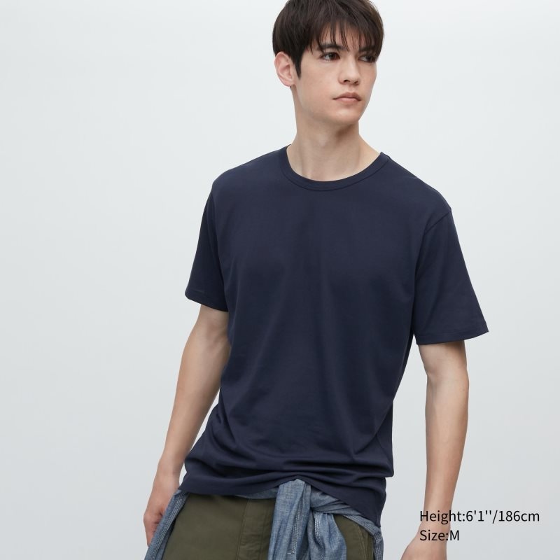 Uniqlo Airism Cotton Crew Neck メンズ Tシャツ ネイビー | 3933643