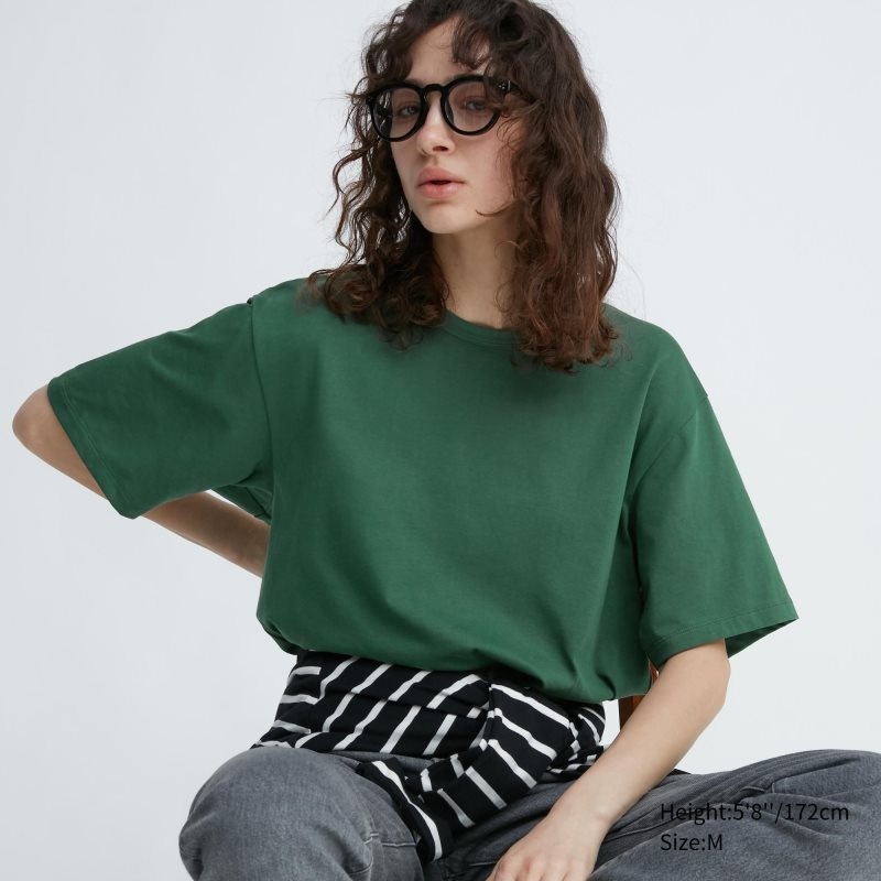 Uniqlo Airism Cotton Crew Neck メンズ Tシャツ 緑 | 9465665
