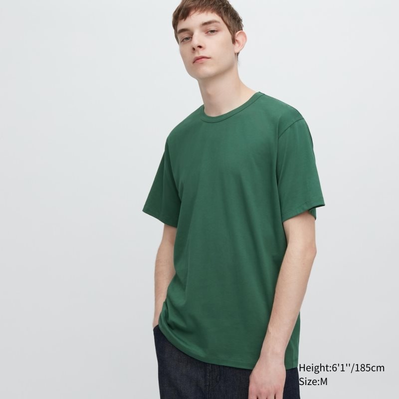 Uniqlo Airism Cotton Crew Neck メンズ Tシャツ 緑 | 9465665