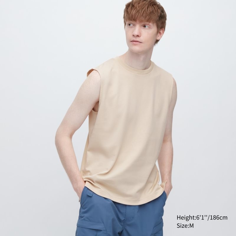 Uniqlo Airism Cotton Sleeveless メンズ タンクトップ ベージュ | 1825362