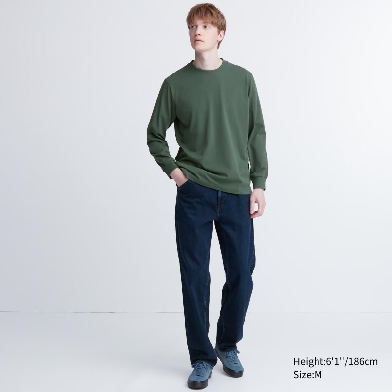 Uniqlo Airism Cotton Uv Protection Crew Neck Long-sleeve メンズ Tシャツ 緑 | 8730197
