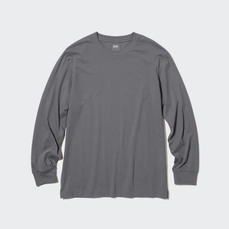 Uniqlo Airism Cotton Uv Protection Crew Neck Long-sleeve レディース Tシャツ グレー | 6556359