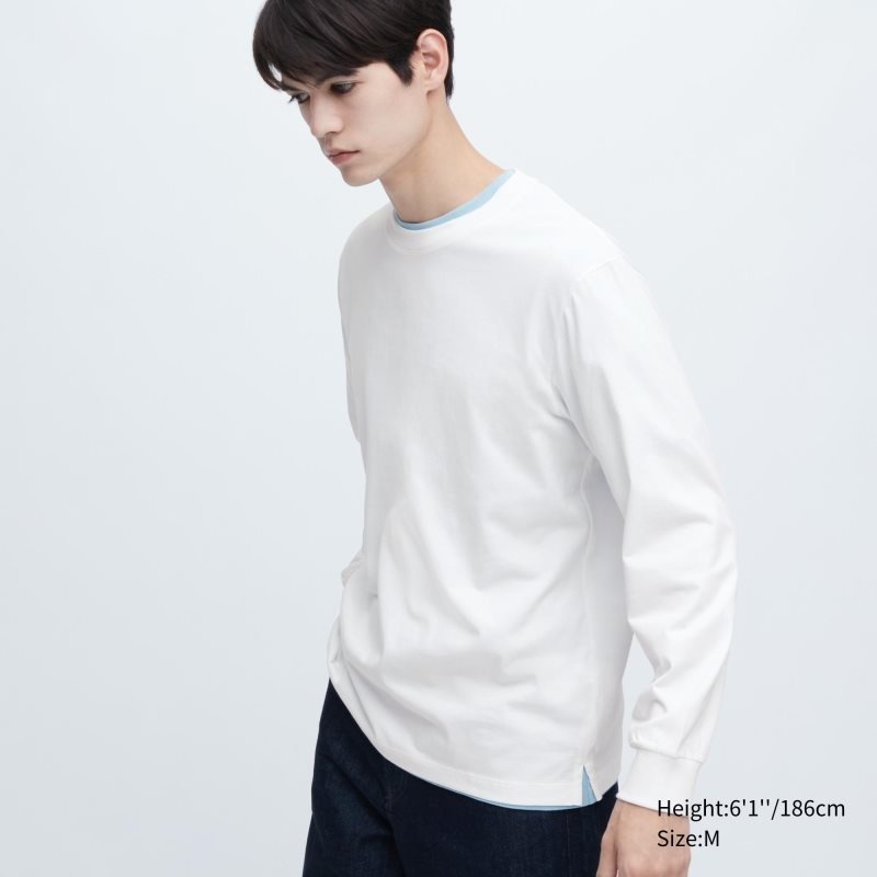 Uniqlo Airism Cotton Uv Protection Crew Neck メンズ Tシャツ 白 | 72463