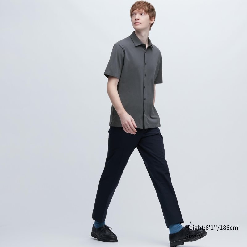 Uniqlo Airism Full Open Short-sleeve メンズ ポロシャツ グレー | 3593384