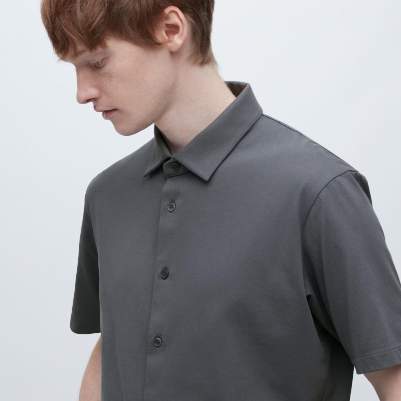 Uniqlo Airism Full Open Short-sleeve メンズ ポロシャツ グレー | 3593384