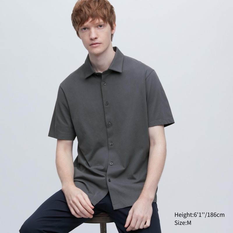 Uniqlo Airism Full Open Short-sleeve メンズ ポロシャツ グレー | 3593384