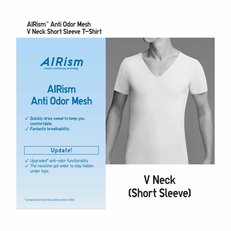 Uniqlo Airism Mesh Anti-odor V-neck メンズ Tシャツ 黒 | 3908622