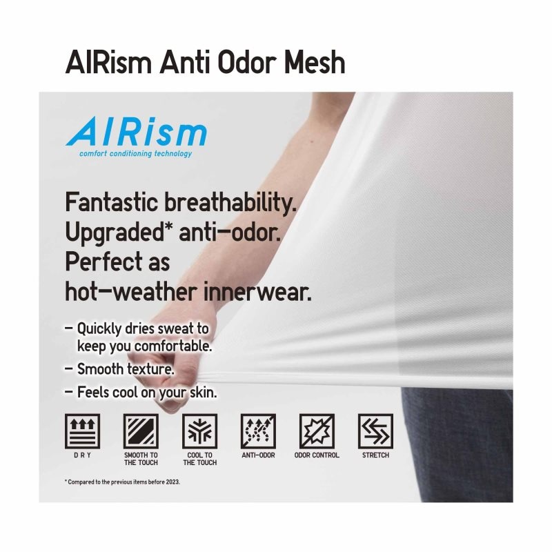 Uniqlo Airism Mesh Anti-odor V-neck メンズ Tシャツ 黒 | 3908622