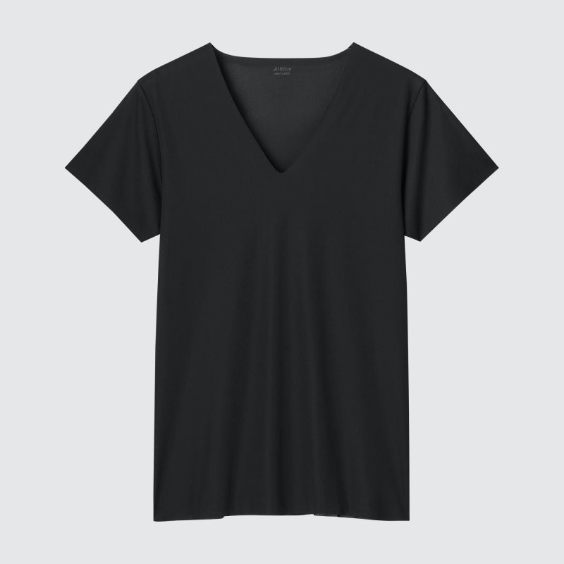 Uniqlo Airism Mesh Anti-odor V-neck メンズ Tシャツ 黒 | 3908622