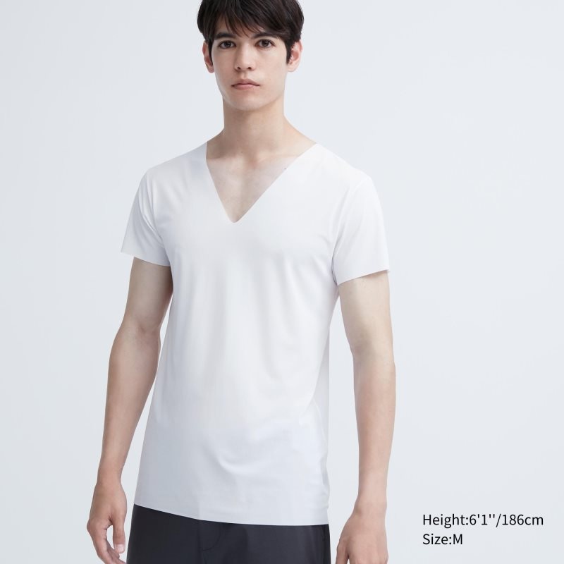 Uniqlo Airism Mesh Anti-odor V-neck メンズ Tシャツ 白 | 9341977