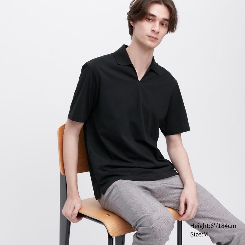 Uniqlo Airism Skipper Collar メンズ ポロシャツ 黒 | 2090439