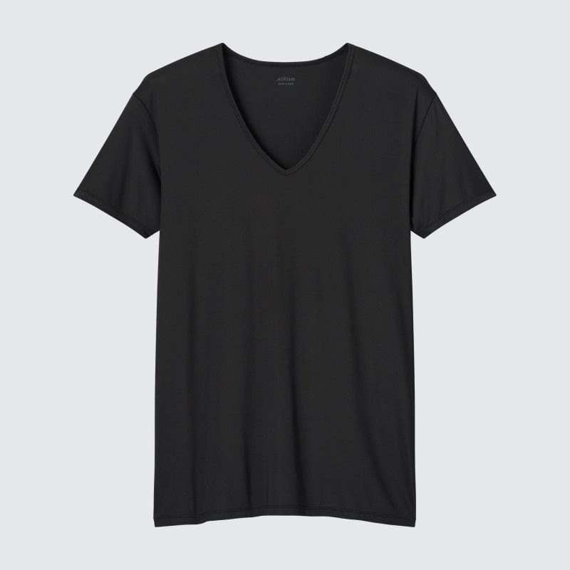 Uniqlo Airism V-neck Short-sleeve メンズ Tシャツ 黒 | 5529612