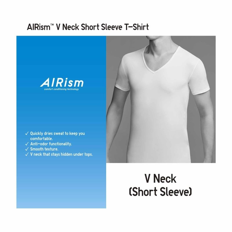 Uniqlo Airism V-neck Short-sleeve メンズ Tシャツ 黒 | 5788134