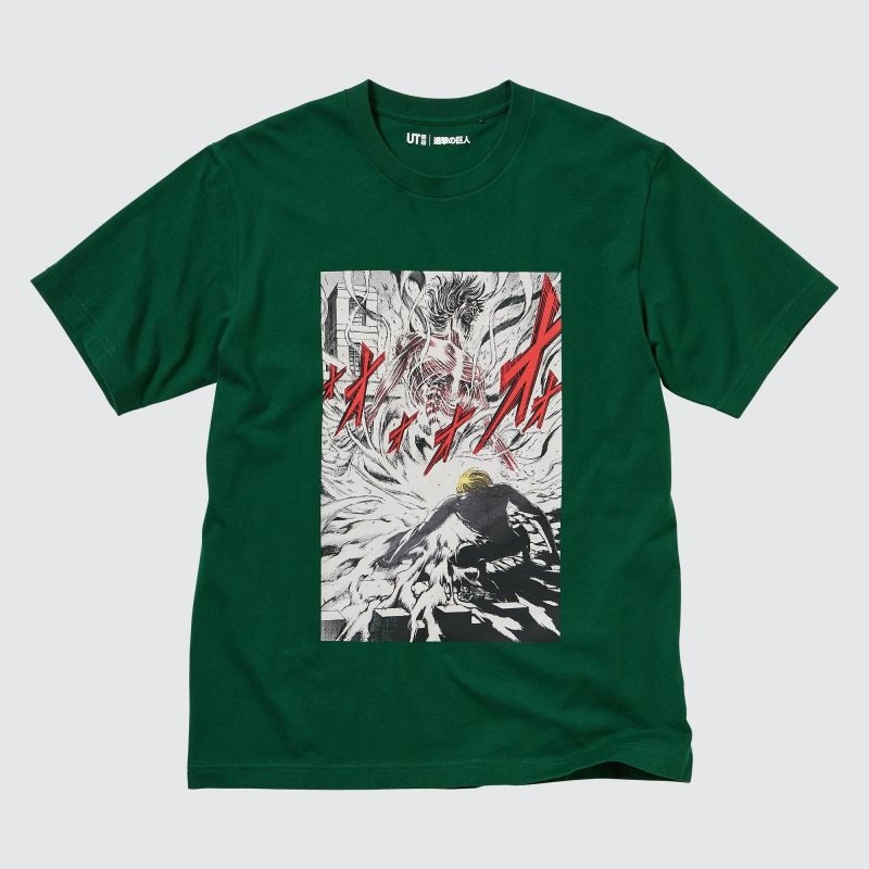 Uniqlo Attack On Titan Ut Short-sleeve Graphic Eren Transforms Into A Titan メンズ Tシャツ 緑 | 4756713