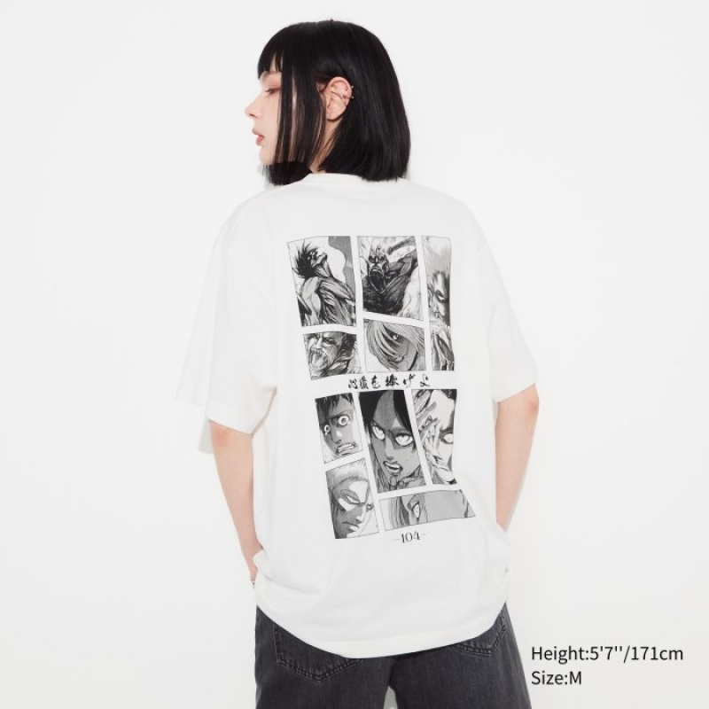 Uniqlo Attack on Titan UT Short Sleeve レディース Tシャツ 白 | 429439